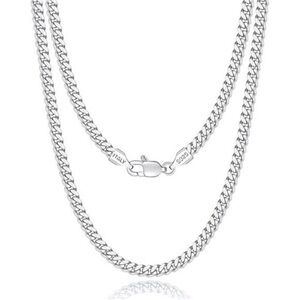 925 Sterling Silver Chain Necklace for Men Diamond Cut Cuban Link Chain